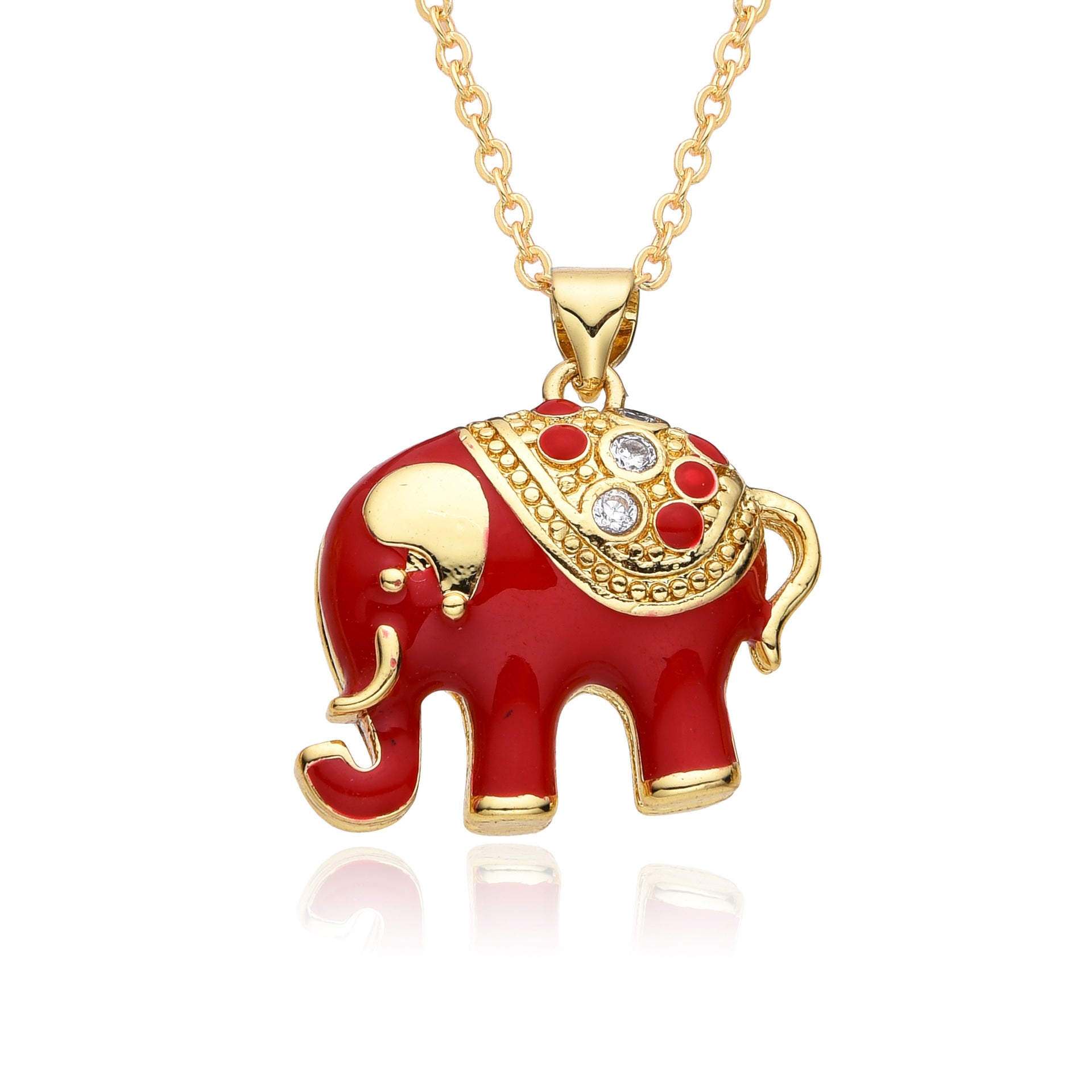 Wholesale Colorful Oil Dripping Elephant Micropaved Zirconia Necklace